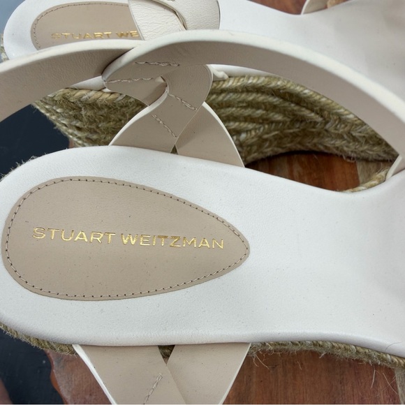 Stuart Weitzman Braida Max leather espadrille wedge sandals cream white sz 9 - Picture 5 of 9
